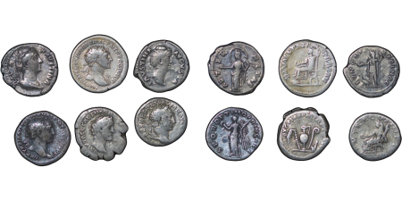 Roman Empire lot of 6 x AR Denarius. Various emporers, Faustina, A.Pius etc. 96-180AD.