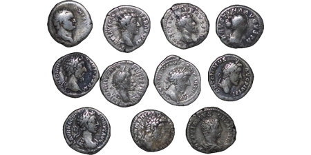 Roman Empire lot of 11 AR Denarius. Various mints & Emperors. 90-200AD.