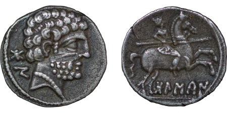 Spain, Iberia. Celtic Bolskan (Huesca) AR Denarius. 150-100BC.
