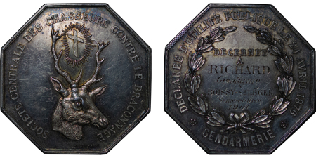 France. Hunters against poachers AR Gendarme Award Medal. 1901. 
