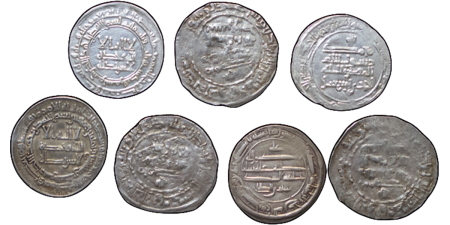 Abbasid & Umayyad area lot of 7 AR Dirhams. 700-750AD.