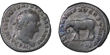Roman Empire. Titus AR Elephant Denarius. AD80. Rome mint.