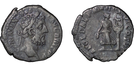 Roman Empire. Commodus AR Denarius, Apollo. 177-192AD. 