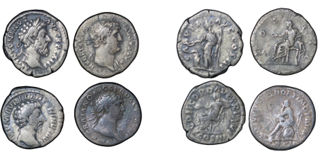 Roman Empire. Lot of 4x consecutive AR Denarius. 98-180AD. 