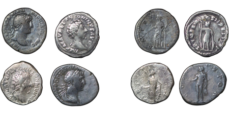 Roman Empire. Lot of 4x AR Denarius. Trajan, Marcus Aurelius etc. 103-390AD. 