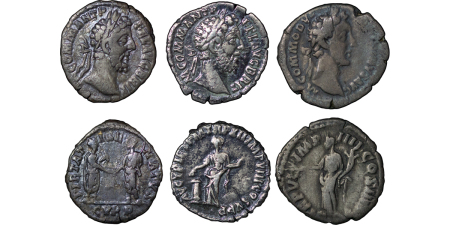 Roman Empire. Commodus AR Denarius. Lot of 3x pieces, differing reverses. 187AD. 