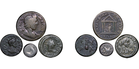 Ancient Greek & Roman lot of 4 coins. Billon & Bronze. 100BC - 200AD. 
