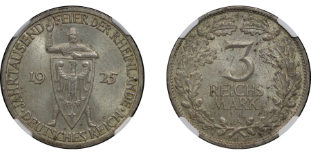 Germany, Weimar Republic. Rhineland AR 3 Marks. 1925A. 