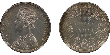 India, British Colonial. Victoria AR Rupee. 1890B. 