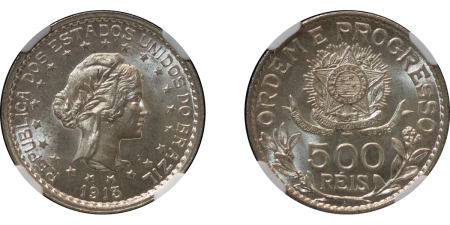 Brazil. Republic AR 500 Reis. 1913A. 