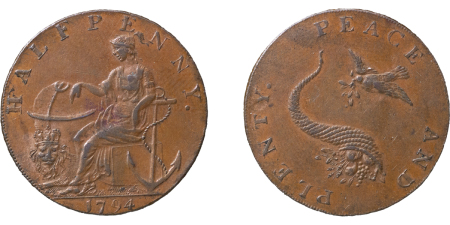 Great Britain. Hull & London CU Halfpenny Token. 1794. 