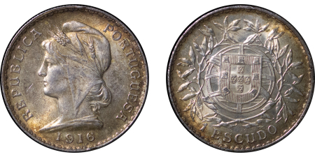 Portugal. Republic AR 1 Escudo. 1916. 