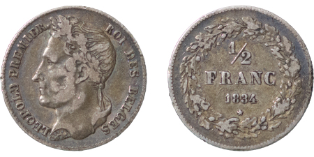 Belgium. Leopold I AR ½ Franc. 1834. 