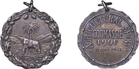British West Africa. Coomassie, Ghana (Gold Coast) AR Second Prize Medal. 1908. 
