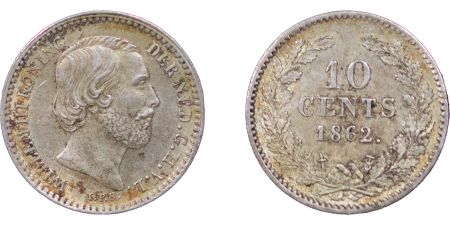 Netherlands. Wilhem III AR 5 Cents. 1862. 