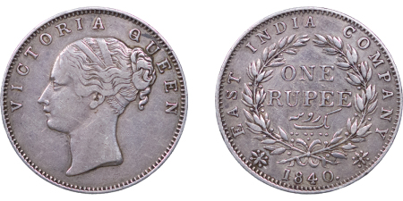 India, British Colonial. Victoria AR Rupee. 1840. 