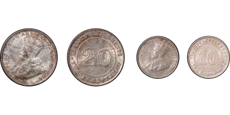 Straits Settlements. George V AR 20 & 10 Cents lot (x2). 1919. 