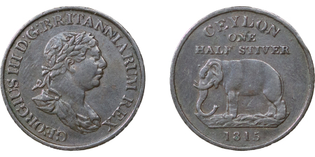 Ceylon. George III CU ½ Stuiver. 1815. 