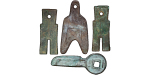 China. Wang Mang Æ Knife (Key) Money and Spade (Hoe) Money lot of 4 pieces. 7-22AD.