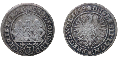 Bohemia, Duchy of Liegnitz-Brieg, Silesia. George III, Ludwig IV & Christian I AR 3 Kreuzers. 1658EW. 