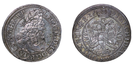 Austro-Hunagrian Empire, Bohemia, Royal mint of Silesia, Breslau. Leopold I AR 6 Kreuzers. 1692MMW.