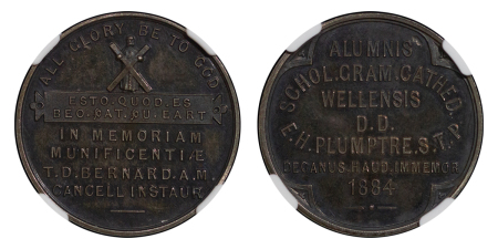 Great Britain. School Alumni AR Medal to T.D.Bernard "In Memoriam". 1884.