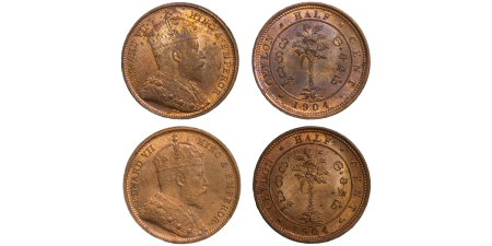 Ceylon, British Colonial. Edward VII CU ½ Cents (x2). 1904. 