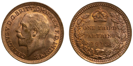 Great Britain. George V CU Third Farthing. 1913. 