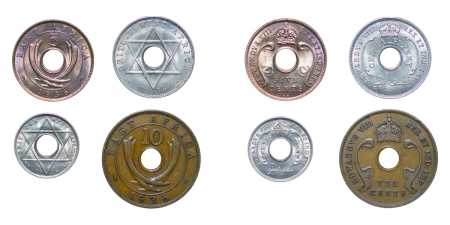 British West & East Africa, British Colonial. Edward VIII Cu Ni & CU set of various currency issue coins (4). 1936. 