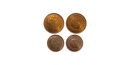 Tunisia. French Protectorate, Muhammed IV al-Hadi Bey Æ 10 & 5 Centimes set of 2 coins. AH1320-1324.