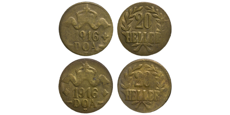 German East Africa. Kaiser Wilhelm BR 20 Hellers. 1916T (x2).