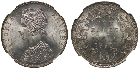 India, British Colonial. Victoria AR Rupee. 1893B. 