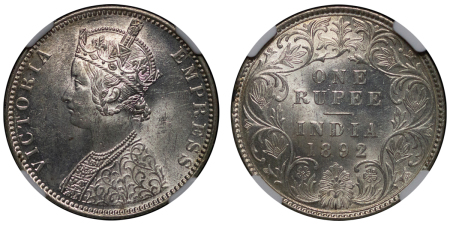 India, British Colonial. Victoria AR Rupee. 1892B.