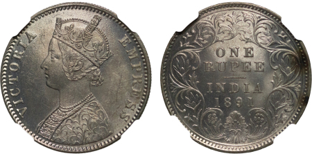 India, British Colonial. Victoria AR Rupee. 1891C.