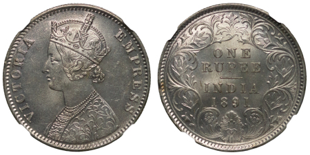 India, British Colonial. Victoria AR Rupee. 1891C.
