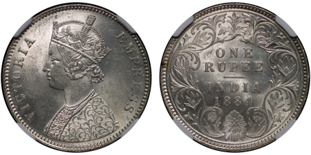 India, British Colonial. Victoria AR Rupee. 1884C. 