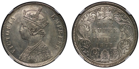 India, British Colonial. Victoria AR Rupee. 1878C.