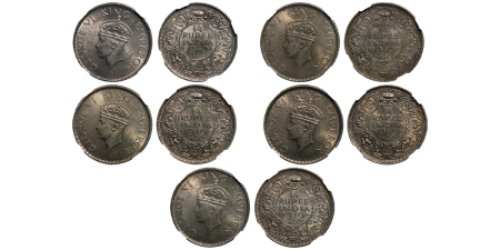 India, British Colonial. George VI AR ¼ Rupee (Lot x4). 1940B.