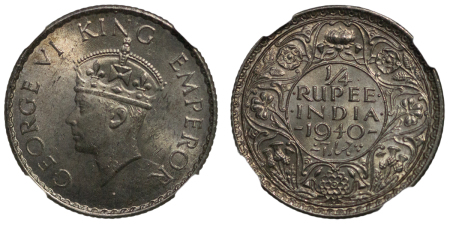 India, British Colonial. George VI AR ¼ Rupee (Lot x4). 1940B.