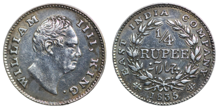 India, British Colonial. William IV AR ¼ Rupee. 1835. 