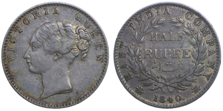 India, British Colonial. Victoria AR Half Rupee. 1840. Bombay mint.