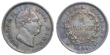 India, British Colonial. William IV AR ¼ Rupee. 1835. 
