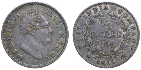 India, British Colonial. William IV AR ¼ Rupee. 1835.