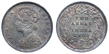 India, British Colonial. Victoria AR 2 Annas. 1901. 