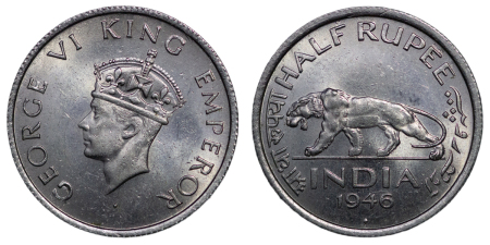 India, British Colonial. George VI Ni Half Rupee. 1946. 