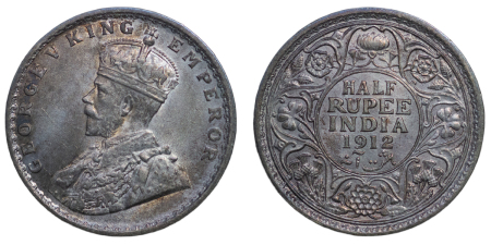 India, British Colonial. George V AR Half Rupee. 1912. 