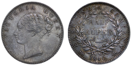 India, British Colonial.Victoria EIC AR Half Rupee. 1840. 