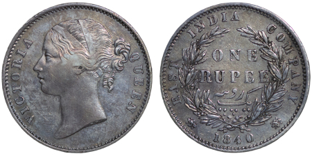 India, British Colonial. Victoria EIC AR Rupee. 1840.
