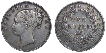 India, British Colonial. Victoria EIC AR Rupee. 1840.