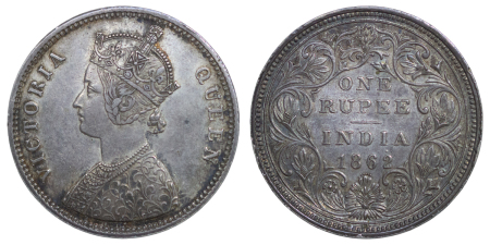 India, British Colonial. Victoria AR Rupee. 1862. 